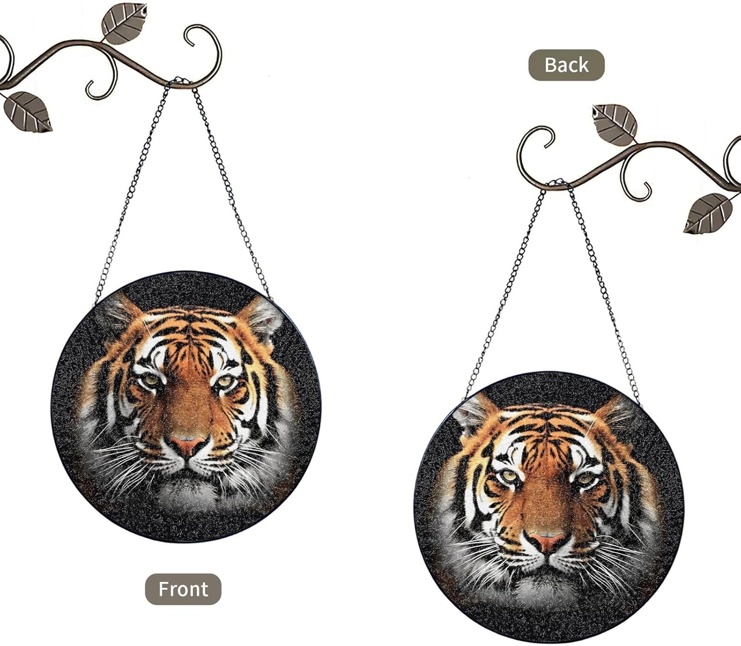 6in Stained Glass Window Hanging,Window Suncatcher Glass Panel with Metal Chain Tiger Face Sun Catchers Wall Art Home Decor Gift for Women Mother's Day