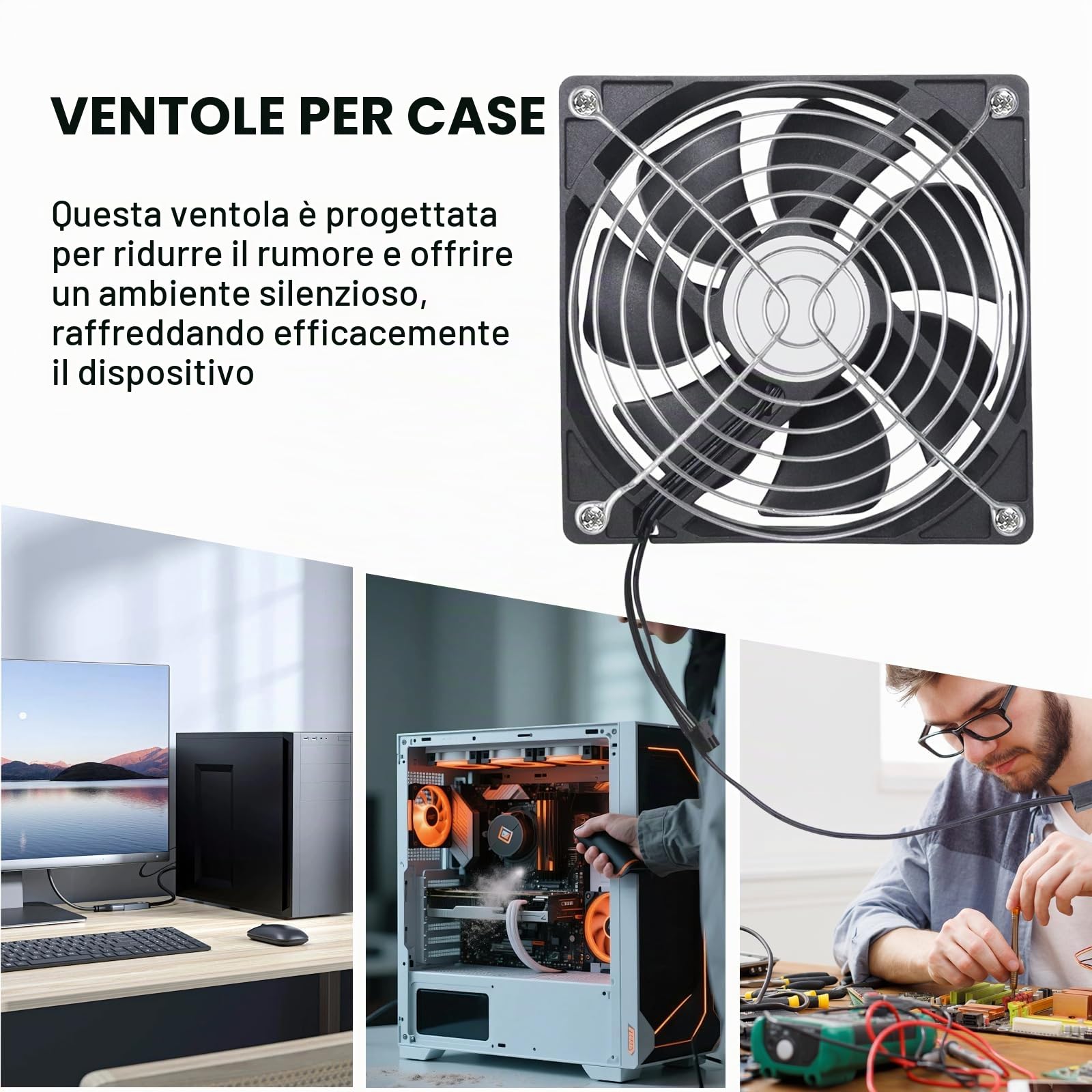 Hoypeyfiy Ventola per alloggiamento di grandi dimensioni, 4 x 120 mm, velocità regolabile, per alimentatore da 12 V CC o 100-240 V AC, versatile per raffreddamento PC e rack server