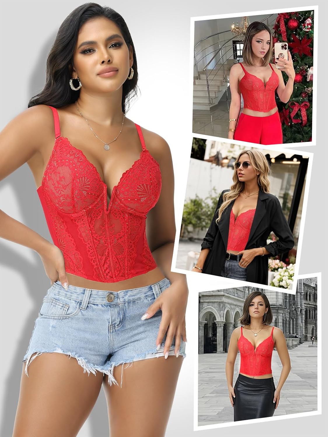 SHAPERIN Sexy Lace Bustier Corset Tops for Women Going Out Party Club Date Night Underwired Cami Crop Top - Image 5