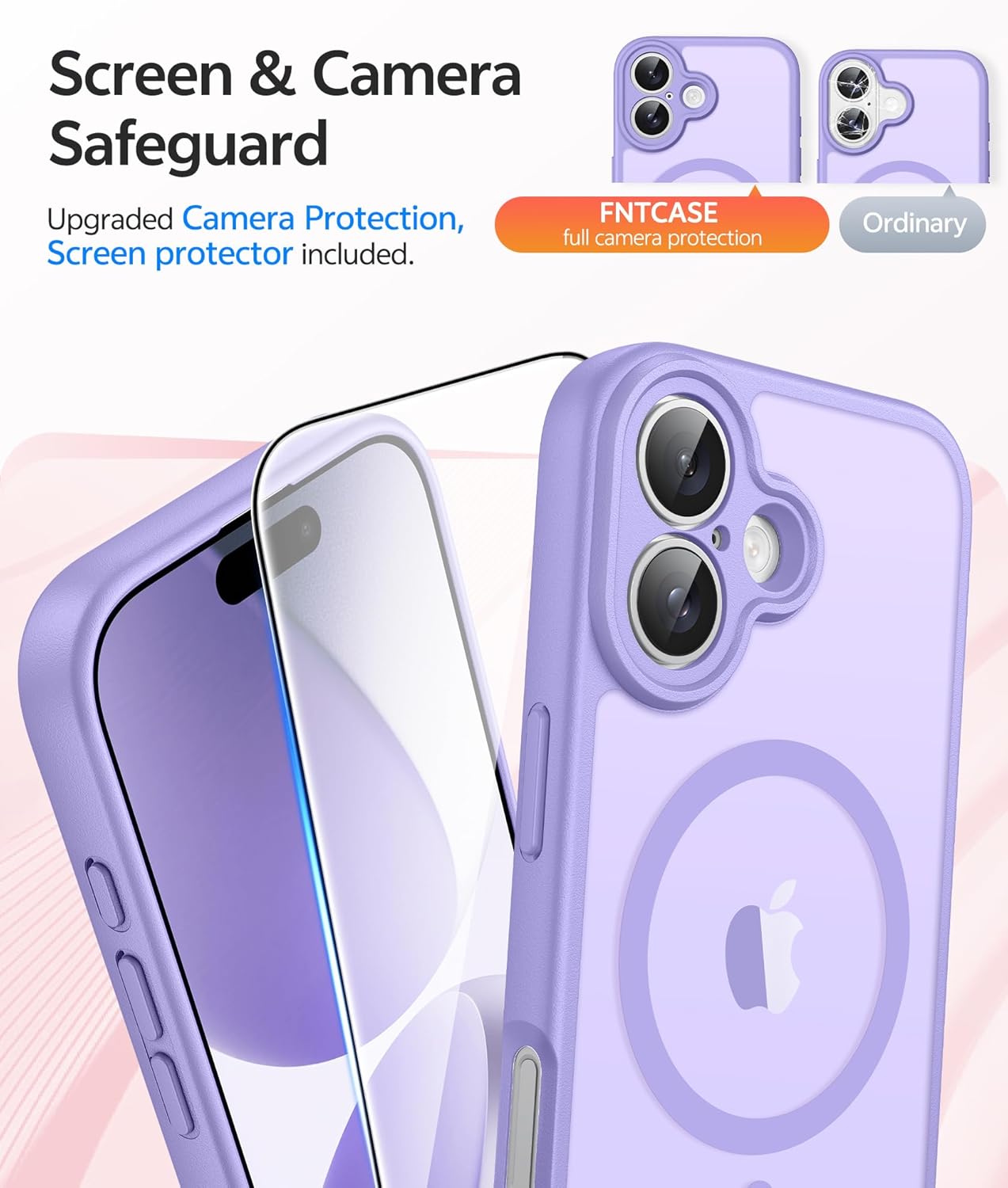 FNTCASE for iPhone 17 Case: [Compatible with Magsafe] Translucent Matte Cases with [Full Camera Protection] [Screen Protector] Military Grade Shockproof Protective Phone Cover - Light Purple