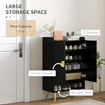 HOMCOM Cabinet de chaussures étroite pour entrée, armoire de rangement de chaussures avec 2 Portes, étagères réglables, compartiment ouvert et jambes en acier pour Hallway, salon, cales 15 Des paires, noir