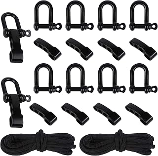Jsleid 10 Shackle Set, Paracord Bracelet, Adjustable Shackle, Adjustable Clasp, Buckle Shackle, Paracord Bracelet, with 6 m Braided Rope for Outdoor Survival Camping and Climbing