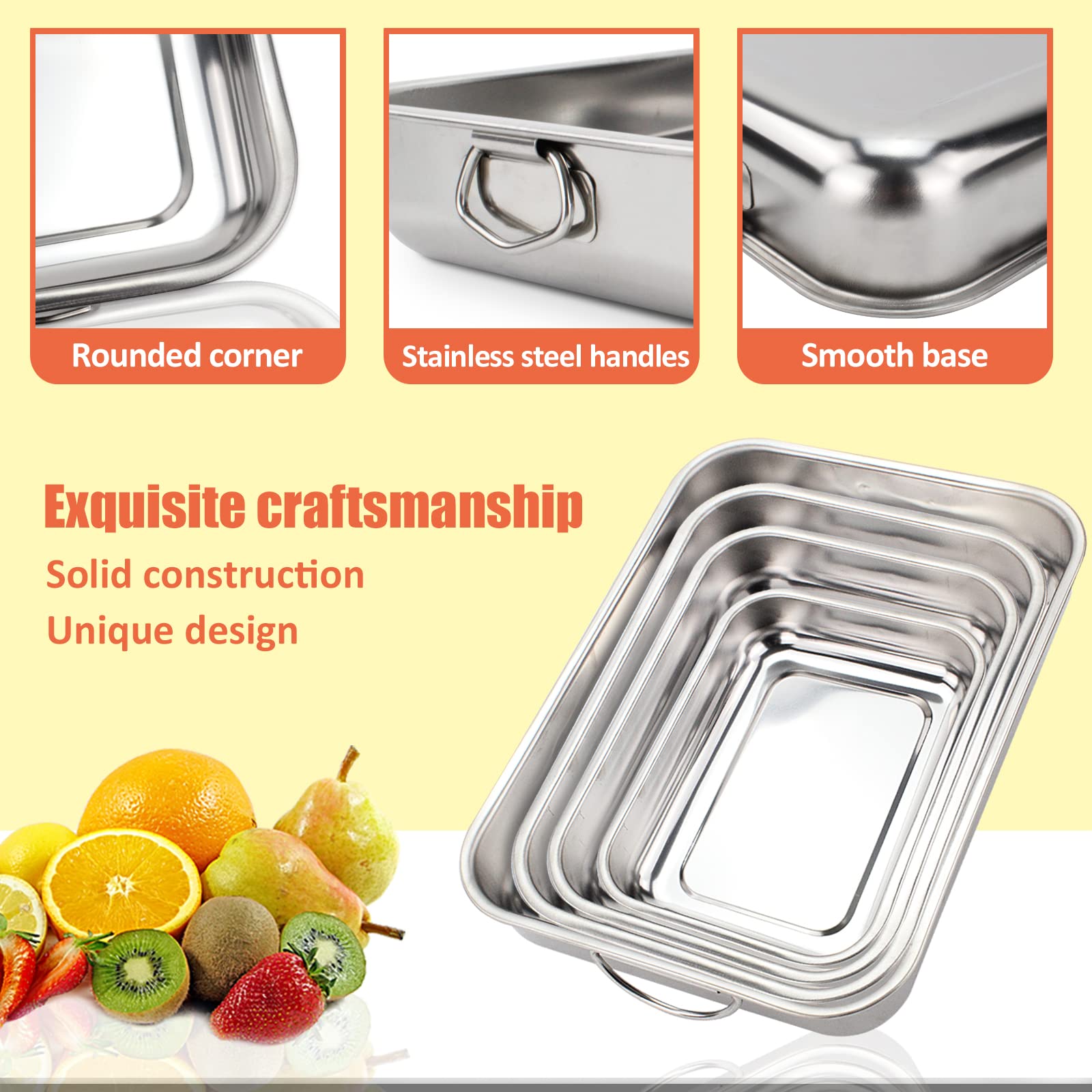 Set 4 Teglie Da Forno Rossetto Acciaio Inox - Lasagnera Rostiera Rettangolare 40-25cm - Foto 12