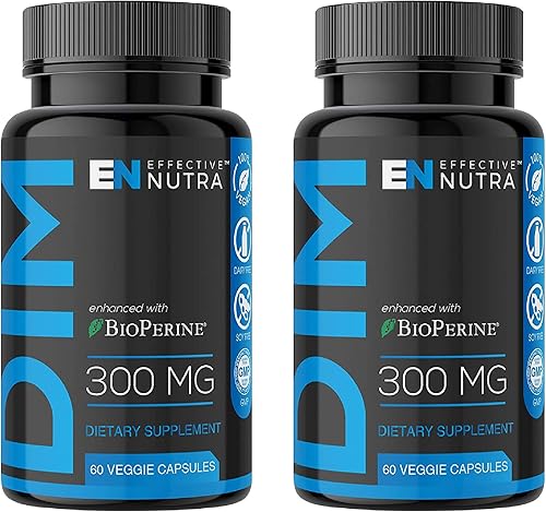EFFECTIVE NUTRA Dim Supplement 300mg con BioPerine - Bloqueador de estrógeno extra fuerte para hombres y mujeres - Apoyo hormonal y metabolismo -