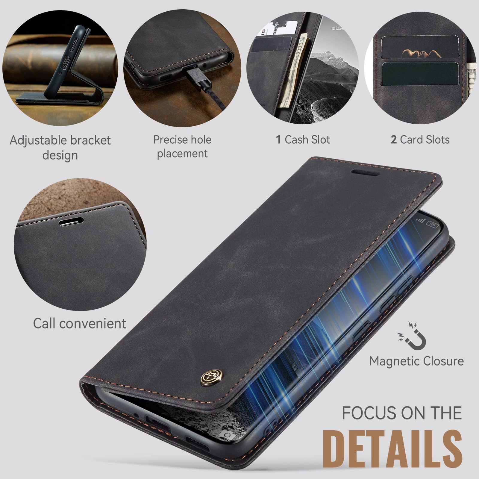 Azororo Cover per Xiaomi Redmi Note 14 Pro Plus 5G, Premium PU Pelle Custodia, Magnetica Carta Fessura Portafoglio Case, Flip Cavalletto Custodia per Redmi Note 14 Pro Plus 5G - Nero