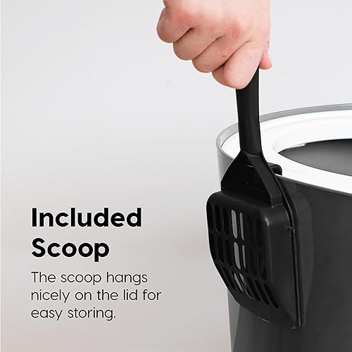 Vista 13 de IRIS USA - Caja de arena grande para gatos, con escudo de dispersión y pala; bandeja de arena para gatos, con parte superior abierta; color negro