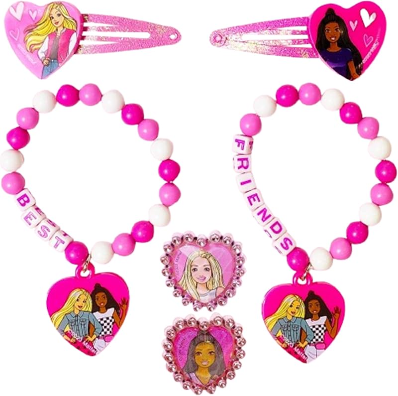 LUV HER Barbie Accessories for Girls 6 Piece Toy Jewelry Box Set with 2 Rings, 2 Bead Bracelets, and Snap Hair Clips Ages 3+