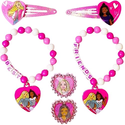 LUV HER Barbie Accessories for Girls 6 Piece Toy Jewelry Box Set with 2 Rings, 2 Bead Bracelets, and Snap Hair Clips Ages 3+