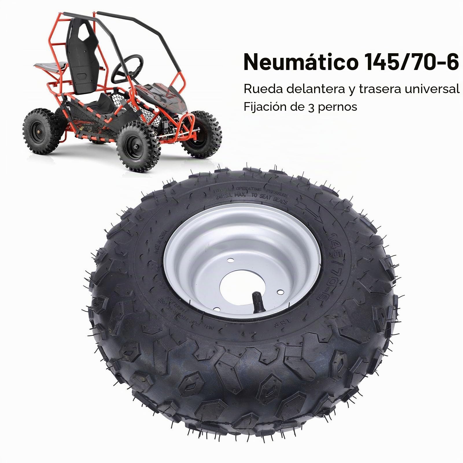 Neumático de llanta de 6 pulgadas, 145/70-6 145 x 70-6, 3 pernos, neumáticos de carreras de Go Kart, llantas de goma para ATV, UTV, Quad Off Road, Drift Trike, 4 ruedas