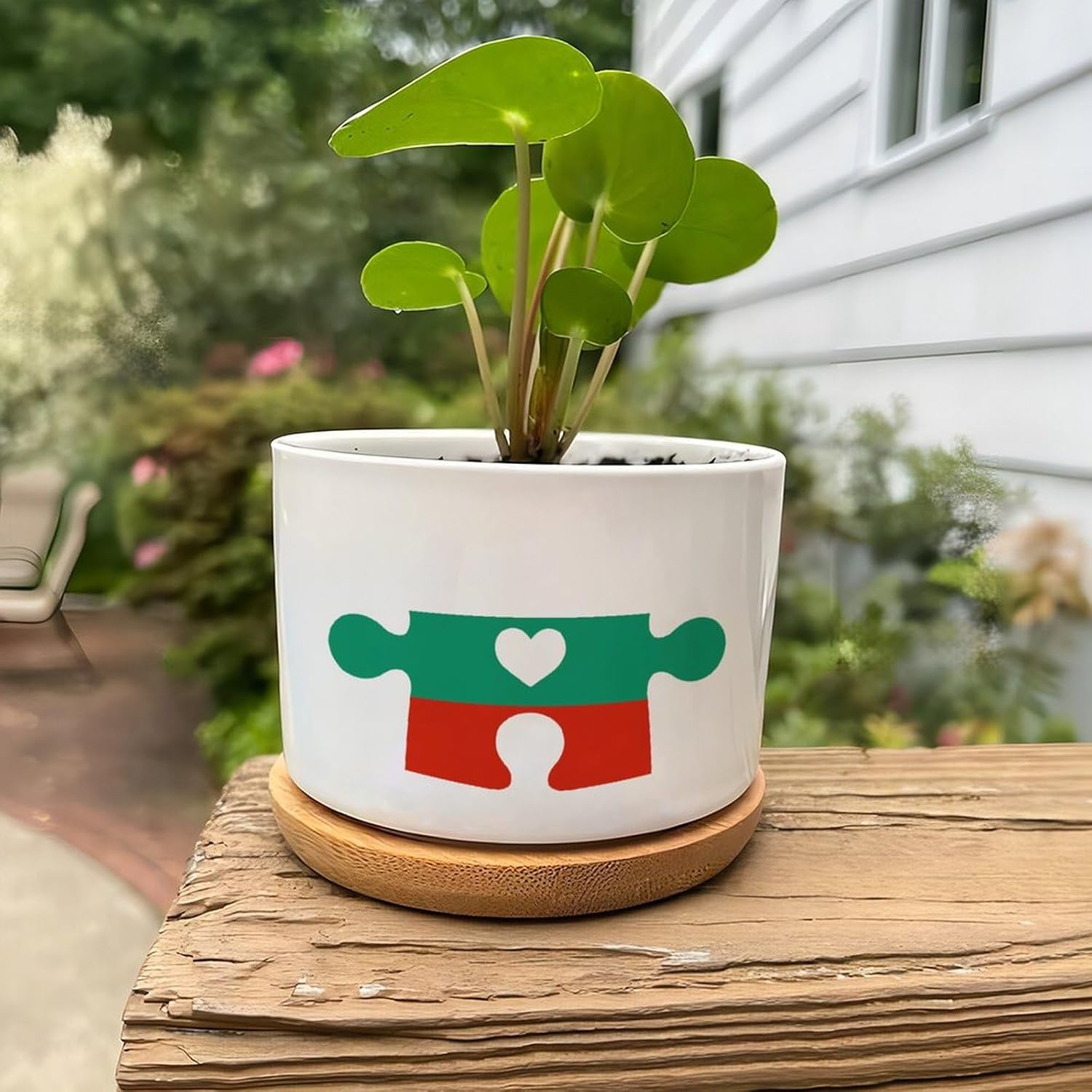 Bulgaria Flag Puzzle with Heart Ceramic Planter Patriotic Decorations Planters for Indoor Plants with Drainage Holes and Saucers Pot for Succulents Cactus Garden Windowsill