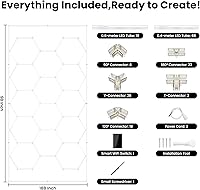 Vista 8 de Hexagon LED Lights, Dimmable Hexagon Garage Lights, 3 Color Temperature 6500K/4500K/3000K, Hex Light with WiFi Smart Switch, Aluminum LED Lighting