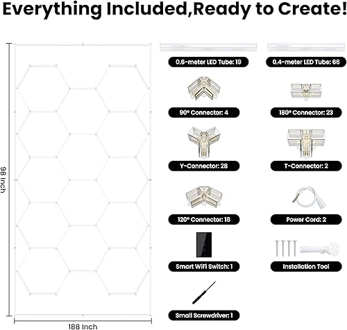 Miniatura 8 de Hexagon LED Lights, 6500K/4500K/3000K, 3 Color Temperature Hexagon Garage Light with WiFi Smart Switch, Aluminum LED Lighting for Garage Gym Barber