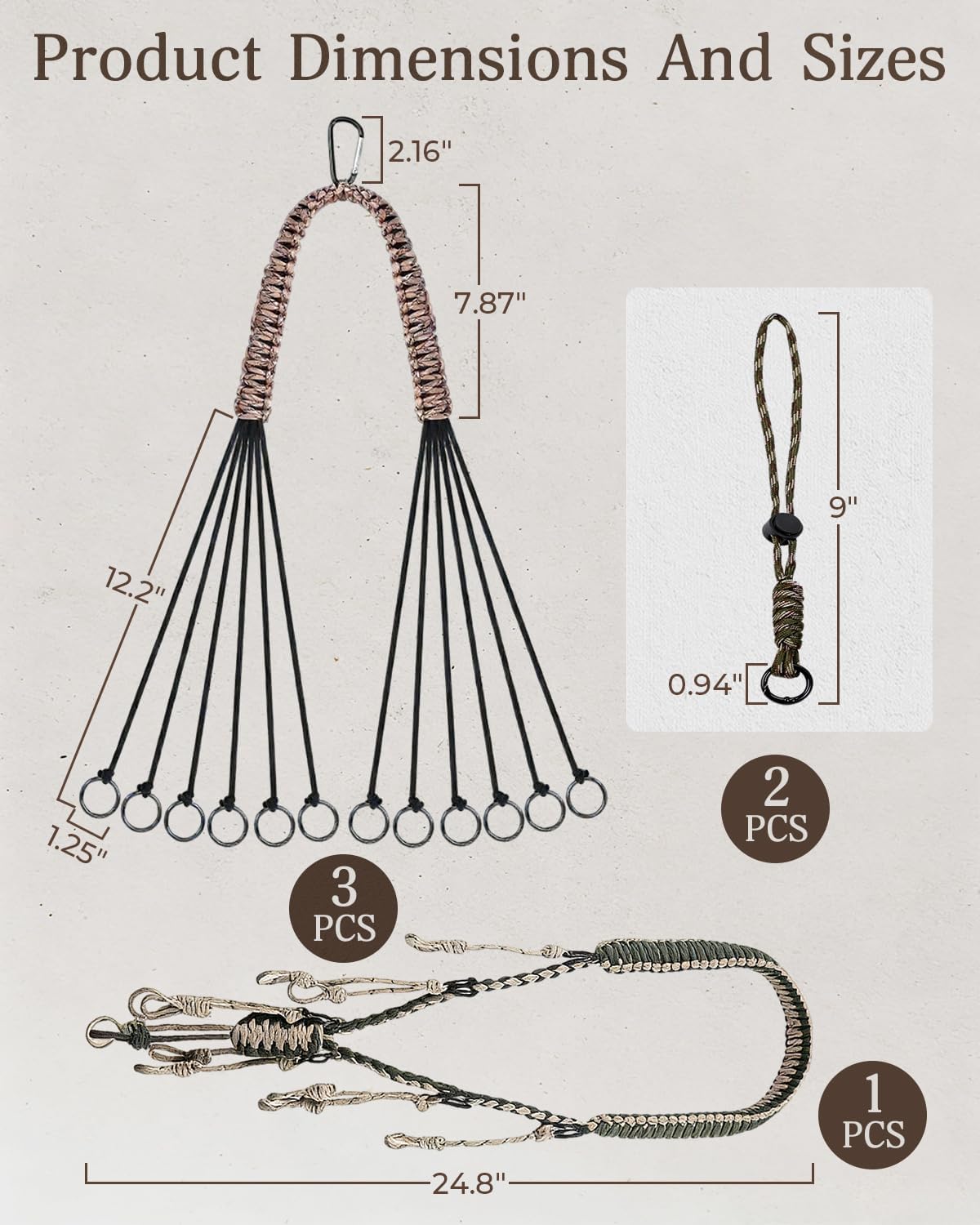 DKP Heavy-Duty Waterfowl Tote with 12 Drops - Adjustable Slip Ring & Metal Loop for Duck and Goose Hunting, Secure Dove/Pheasant Carrier - Essential Duck Hunting Gear, Durable Duck Lanyard