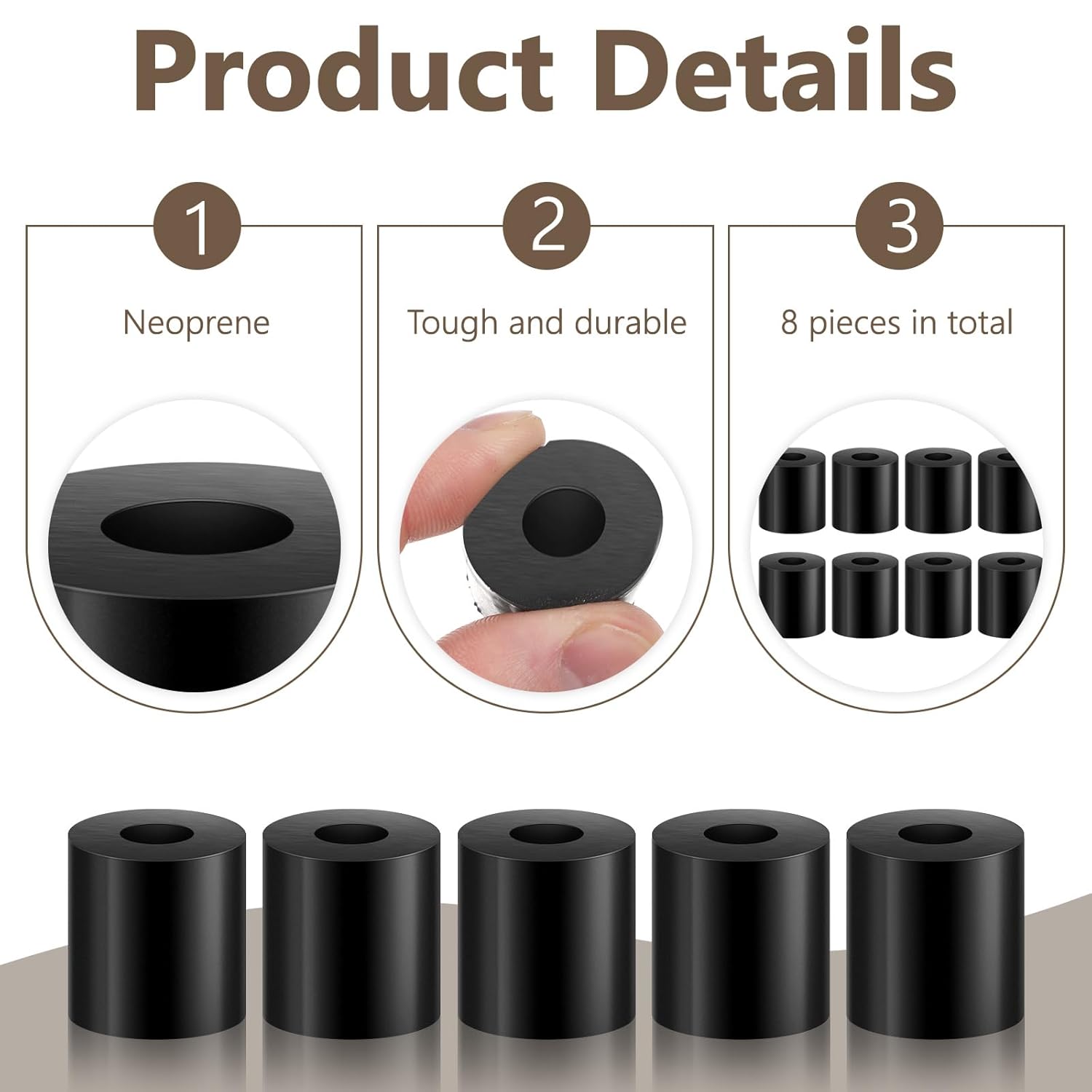 8Pcs Multi Purpose Rubber Spacers 1 Inches Thick, 1 Inch OD x 3/8 Inch ID Rubber Bushing Thick Rubbers Washers Anti Vibration Spacer for Home and Car Accessories