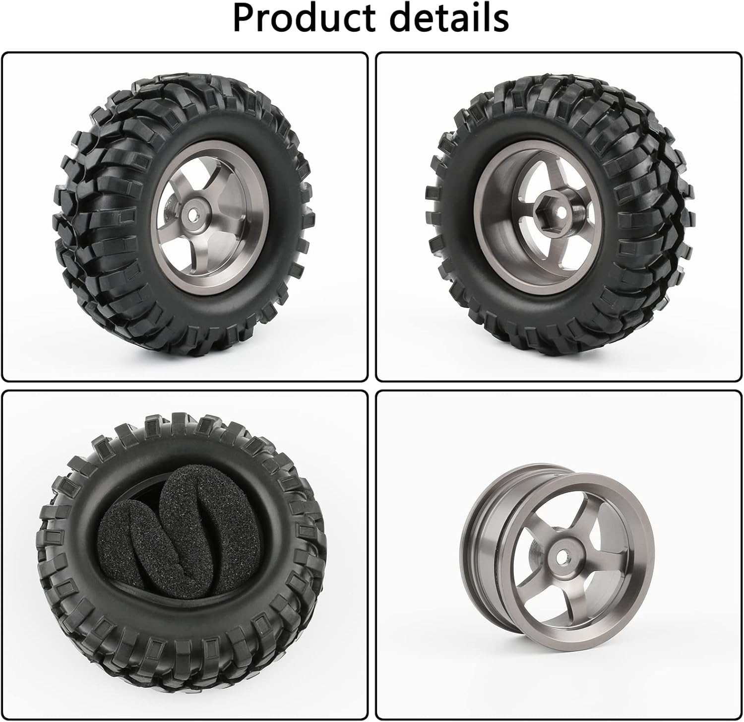 4PCS 1.9 Tires and Wheels Set, 12mm Hex for 1/10 RC Crawler, 96mm OD Aluminum Rims with Lock Nuts & Wrench