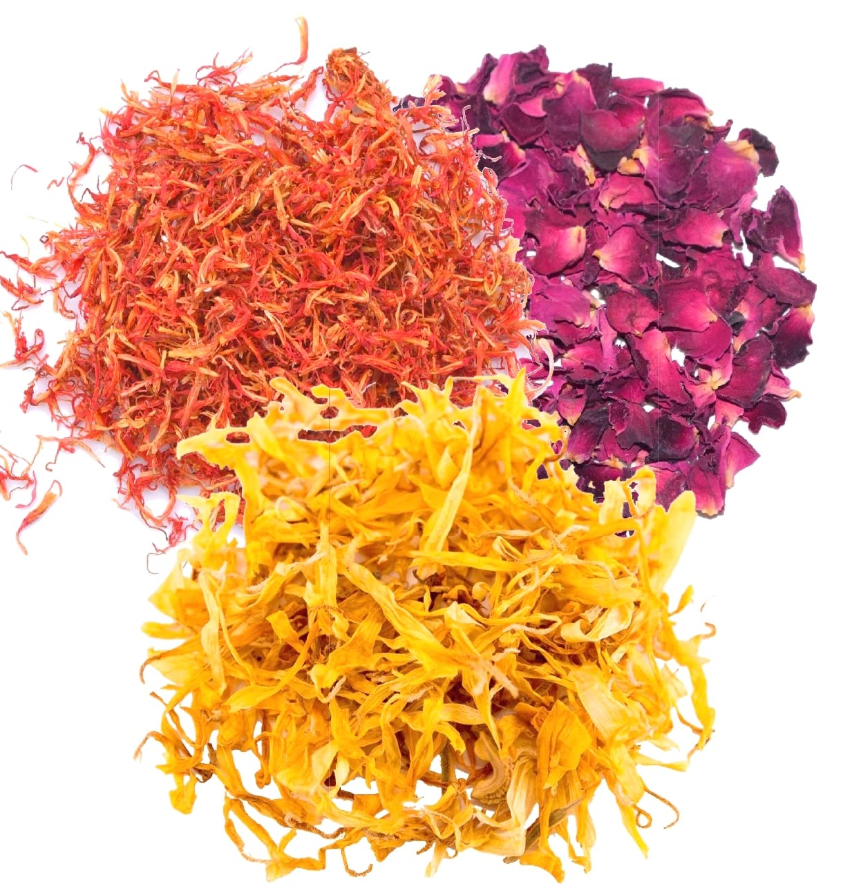 A D Food & Herbs Combo of Dried Safflower/Rose/Calendula Flower Petals