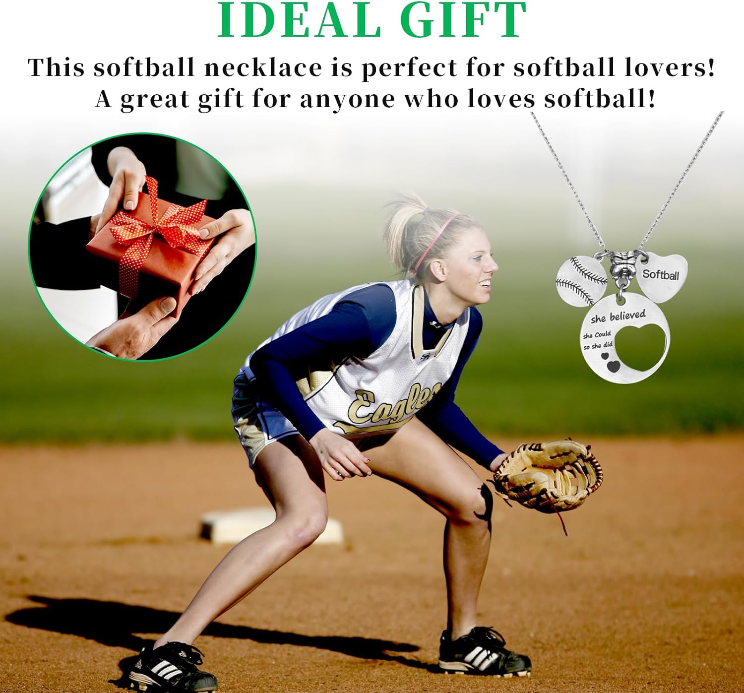 Softball Necklace Softball Gifts for Women Pendant Necklace for Softball Lovers and Fans Jewelry Gifts - Image 4