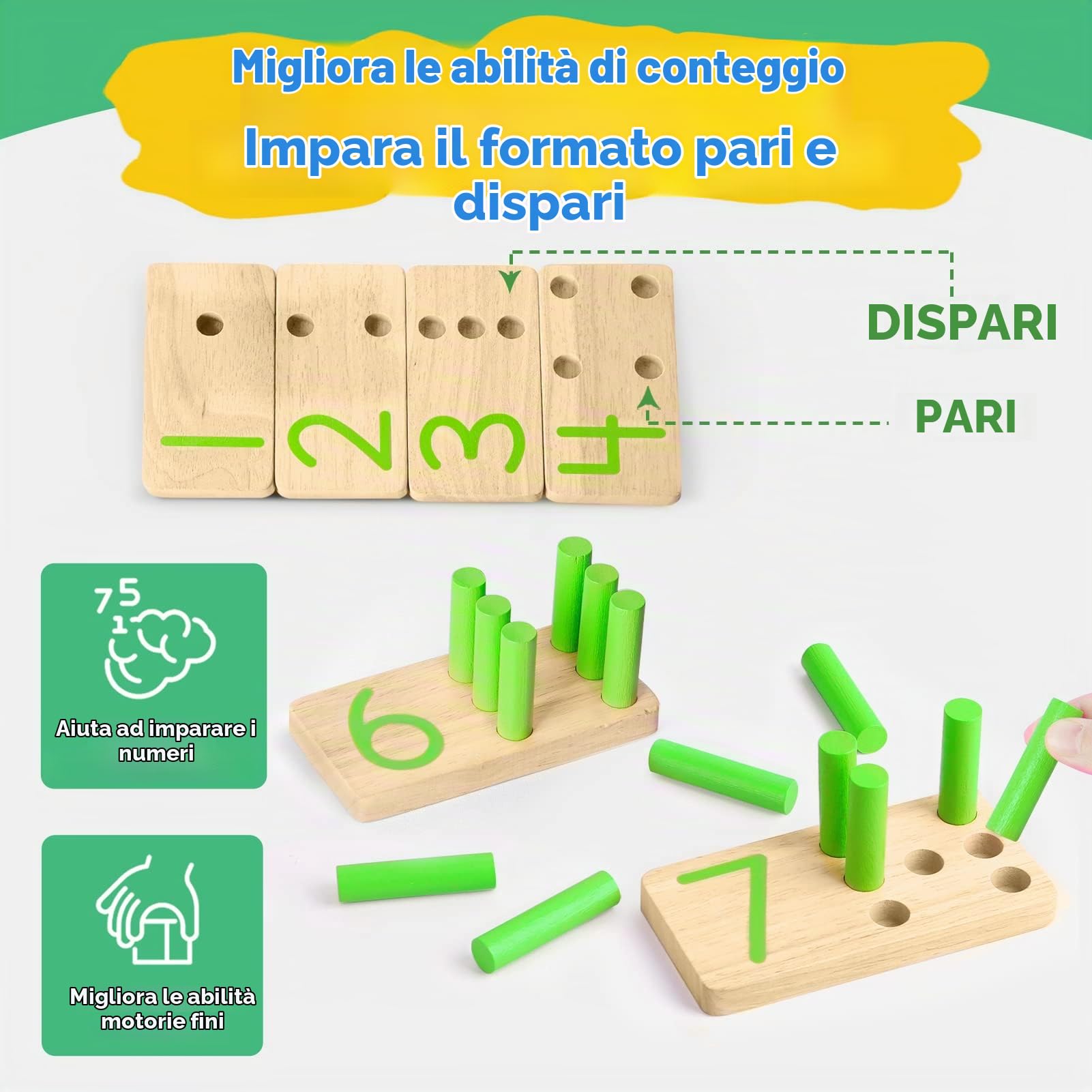 DINORUN Giocattoli Montessori Giocattoli in legno Conteggio Bastoni Numero Matematica Giochi con Borsa di Immagazzinaggio Regali Educativi per Bambini 3 4 5 Anni Ragazze e Ragazzi