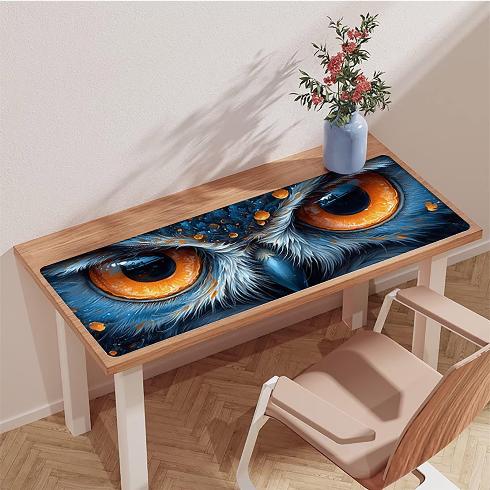 Tappetino Mouse XXL Gufo, Astratto Gaming Tappetino Scrivania 1200x600x3mm, Mousepad Grande con Base in Gomma Antiscivolo, Sottomano Scrivania con Bordi Cuciti, Ufficio Accessori Gaming, per PC K-4082