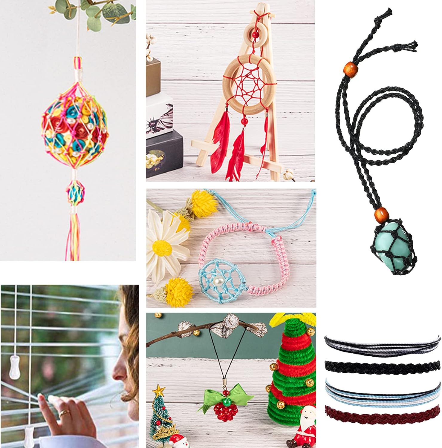 PH PandaHall 0.8mm Nylon String Beading Thread 25 Colors Chinese Knotting, Kumihimo Macrame Cord Wind Chime Blinds String for Macrame Friendship Bracelets Christmas Ornament, 250 Yards - Image 3