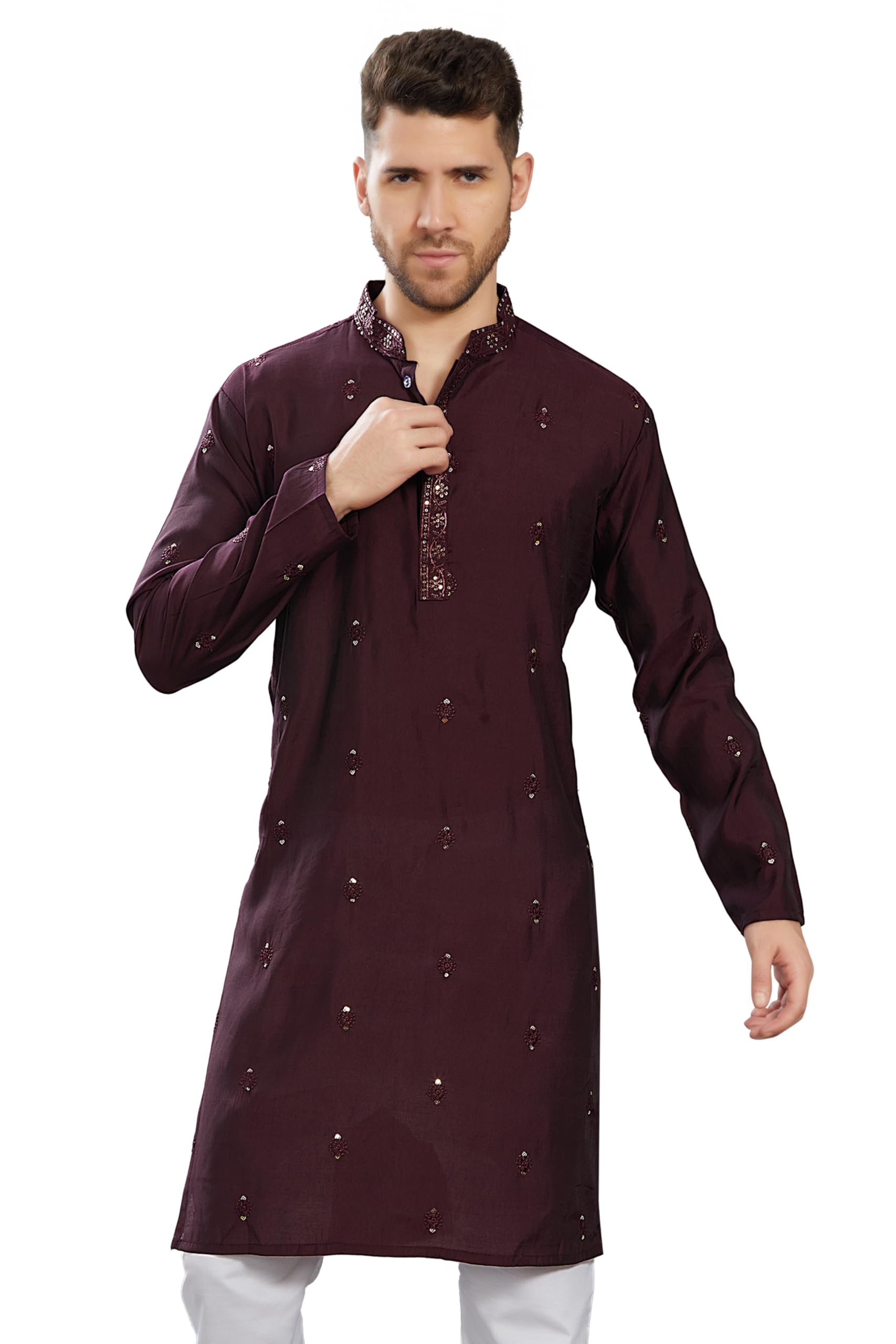 Divisive Men's Embroidered Silk Blend Only Slim Fit Kurta (Dkrt831_Xxl_D Purple)