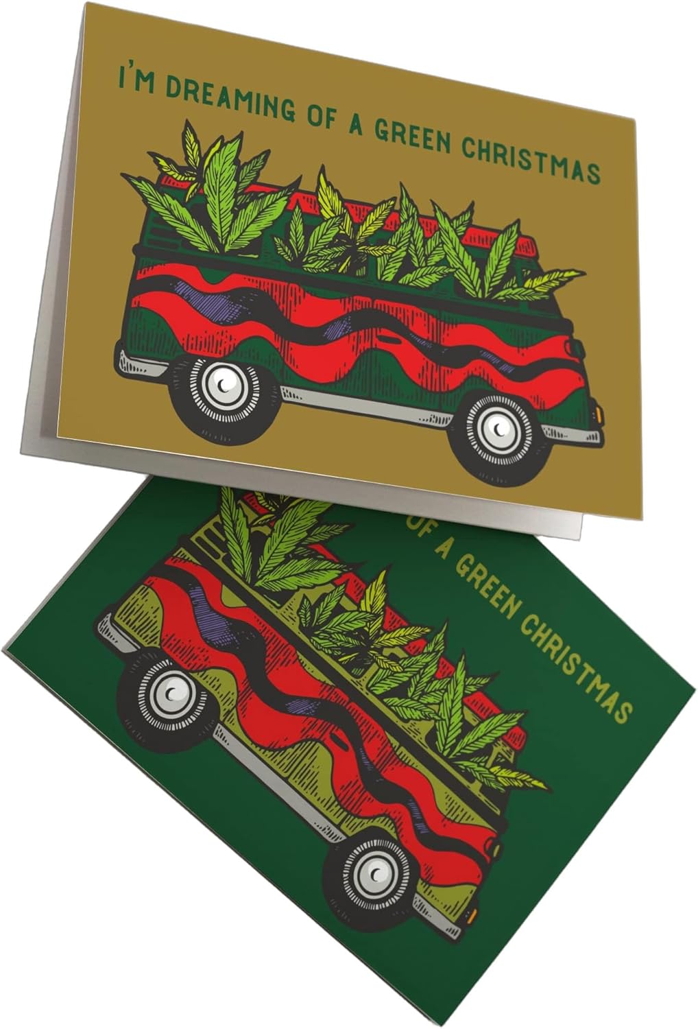 Ritzy Rose 24 Cannabis Van Christmas Cards in 2 Dreaming of A Green Christmas Hippie Bus Designs + Envelopes