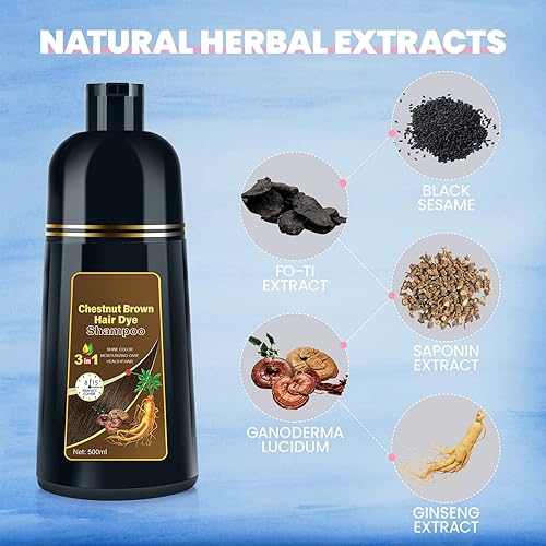 Miniatura 3 de Champú de tinte para el cabello canoso, champú de color semipermanente 3 en 1 para mujeres y hombres, castaño castaño