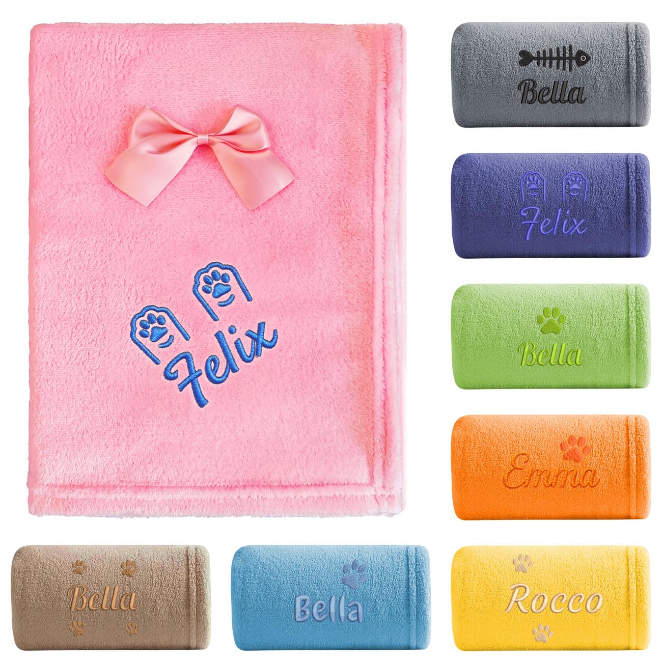 saguinus imperator Custom Embroidered Pet Blanket with Name, Personalized Flannel Fleece Dog Blanket for Crate Training or Sofa (Pink, Medium)