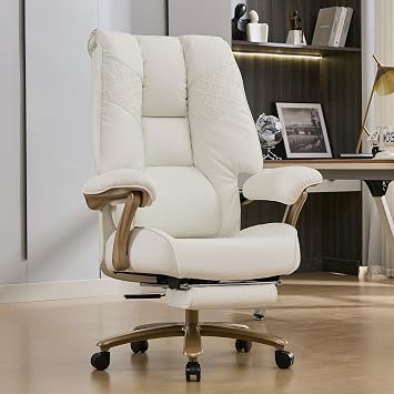 EXCEBET XXL Big and Tall Office Chair 200kg, Heavy Duty Executive Computer Chair with Spring Box & Moulded Foam Seat, Extra Wide Ergonomic Desk Chair with Footrest for Long Hours Sitting White