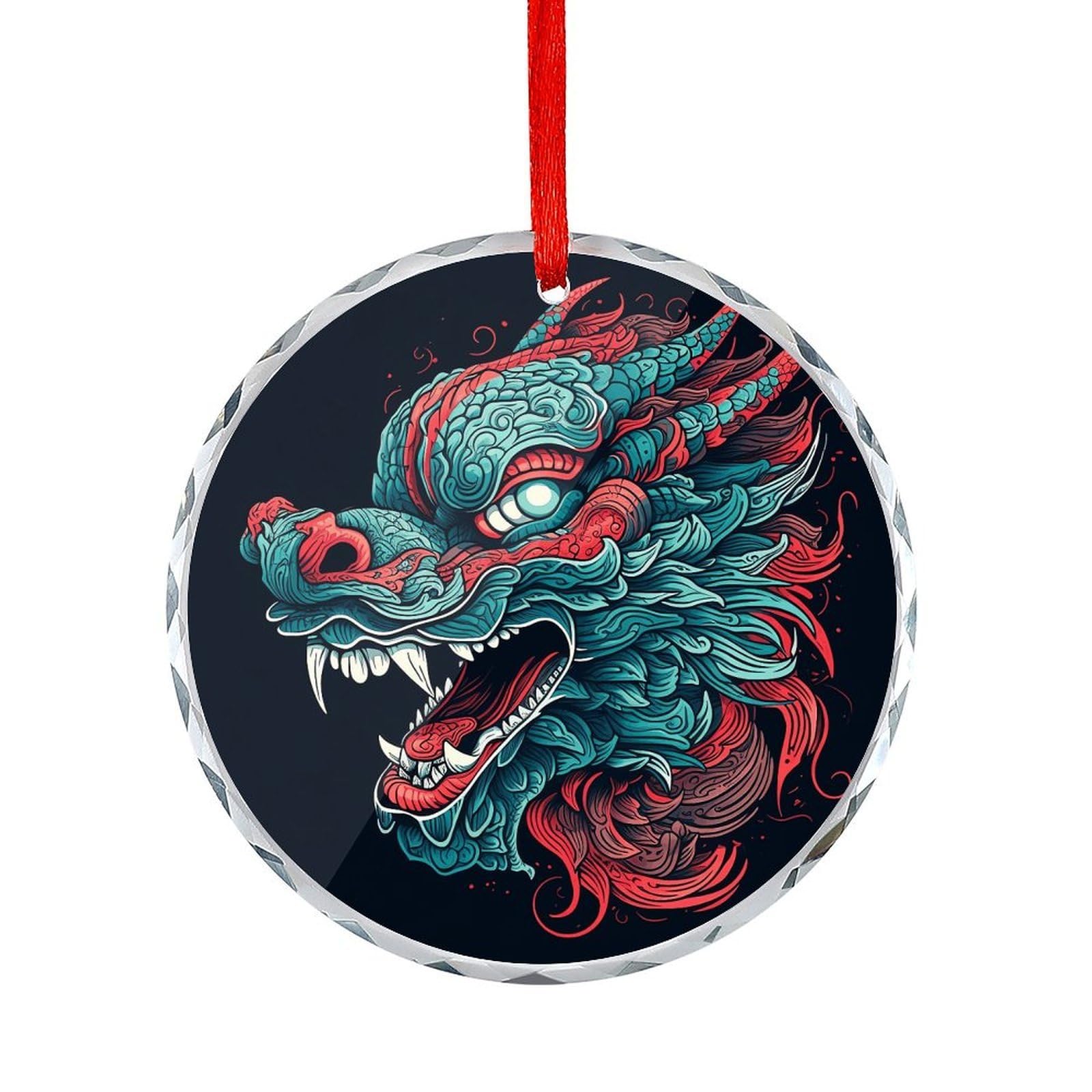 Fodpand Women's Style Dragon Head Pattern Round Glass Ornament Keepsake Gift Exchange Ideas Car Decor,Christmas Ornaments For Tree Window Garden Ornaments