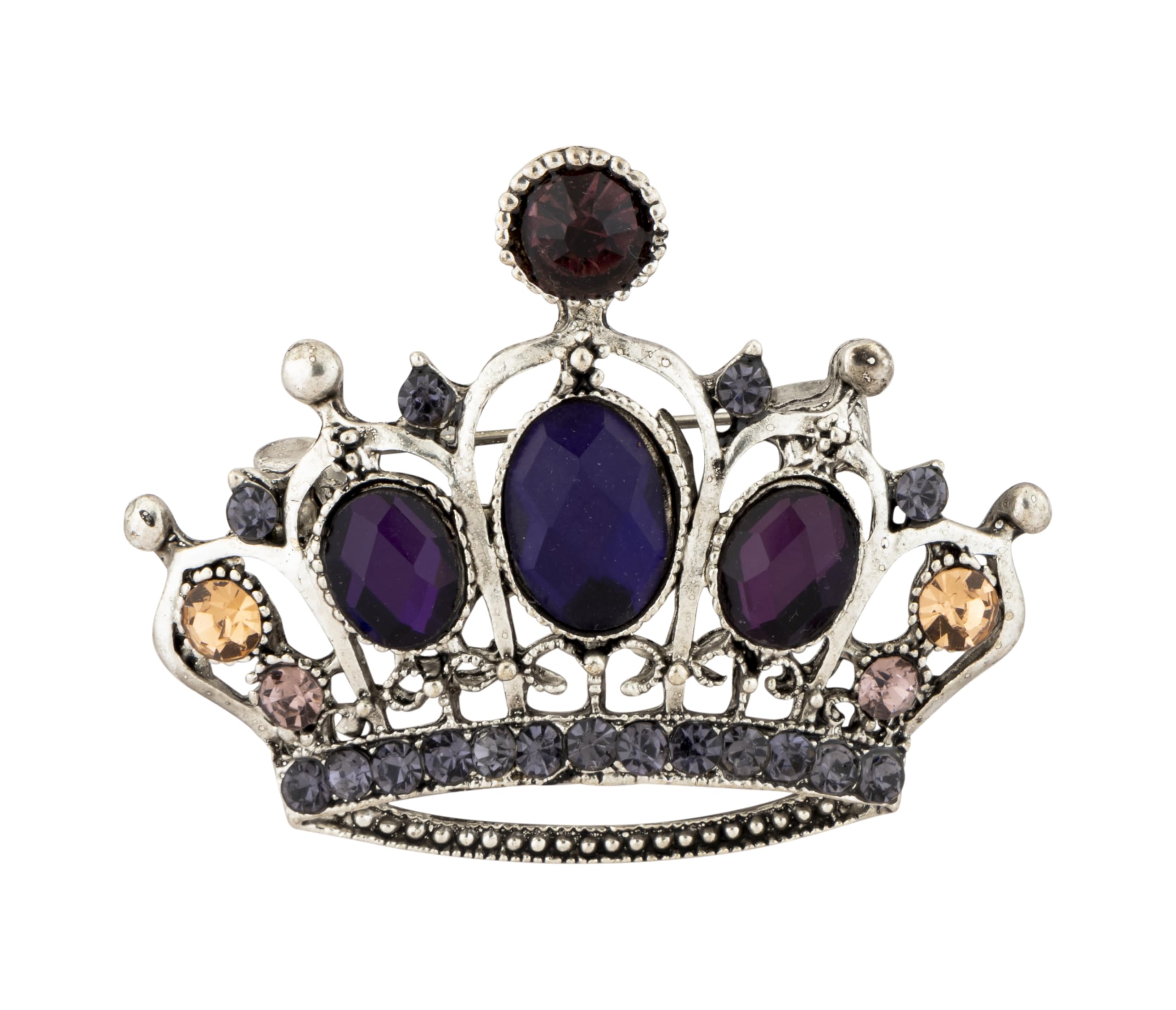 knighthood Silver Crown Brooch with Purple Stone Detailing Lapel Pin Shirt Stud for Men and Women, Standard, Metal, no gemstone-picture-45