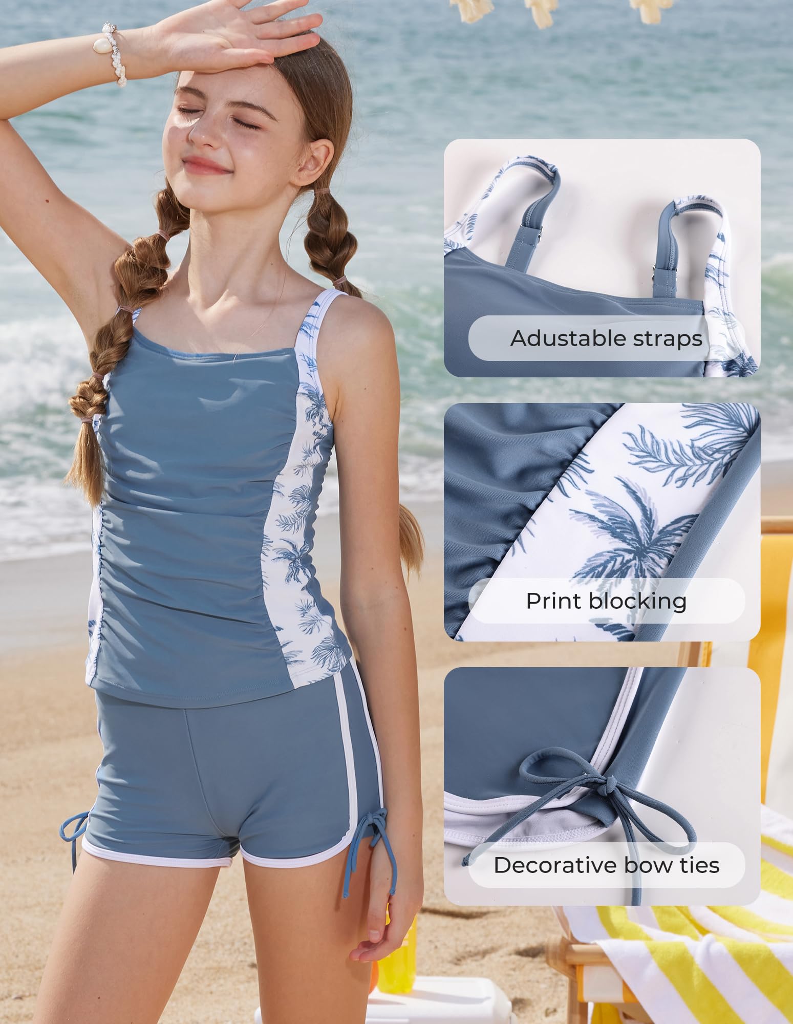 GRACE KARIN Lot de 2 maillots de bain à bretelles réglables pour fille Tankini plage vacances