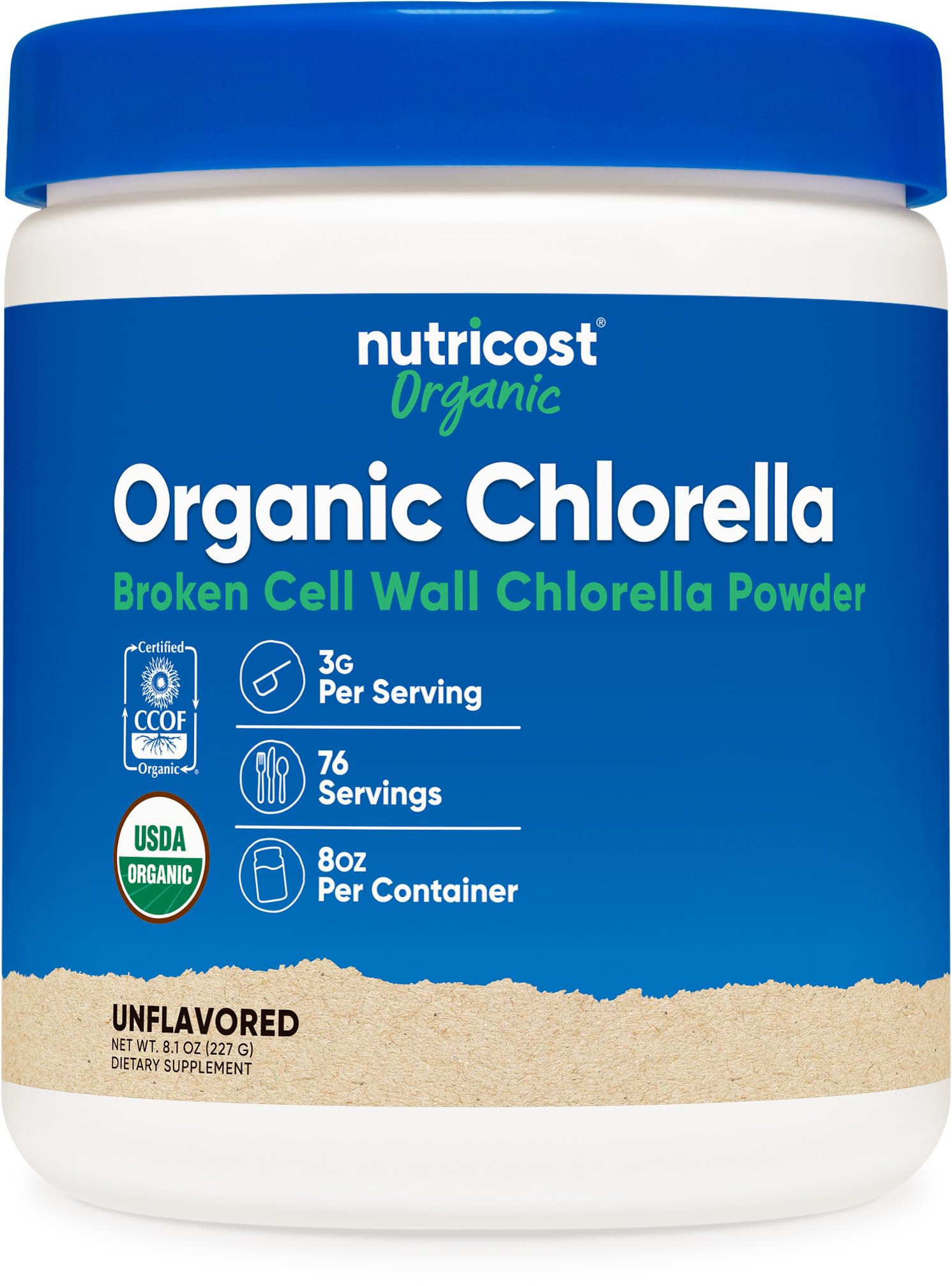 Nutricost Organic Chlorella Powder 8oz - 3000mg Per Serving - Non-GMO, Gluten FreeUSDA Organic