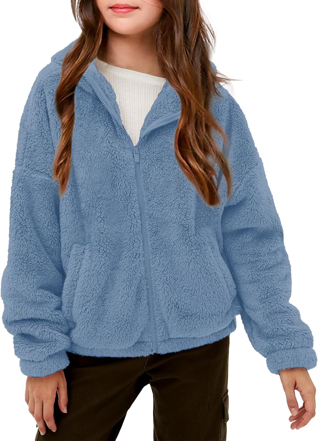 Haloumoning Girls' Outerwear Jackets Kids Soft Fleece Zip up Hoodie with Pockets 5-14 years