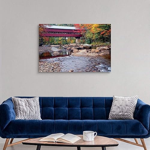 Miniatura 4 de GREATBIGCANVAS Lienzo decorativo para pared, diseño de puente cubierto de Nueva Inglaterra, obra de arte para decoración del hogar, fotografía de