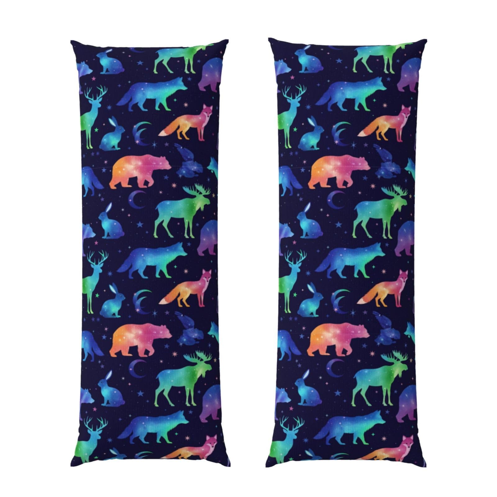 Body Pillow Cover 20x60 Space Galaxy Deer Bear Moose Fox Wolf Wild Animals, Plush Flannel Long Pillowcase with Zipper, Soft Cozy Cushion Protector, Wrinkle Free for Bed Sofa Home