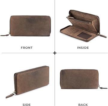 BERLINER BAGS Genuine Leather Zip Wallet Women Margo, Gift Box Brown | Soft Leather Zip Around Wallet, Fit up to Phone 6.9, 12 Card Slots, 1 ID Window, 1 Coin Pocket, RFID Blocking