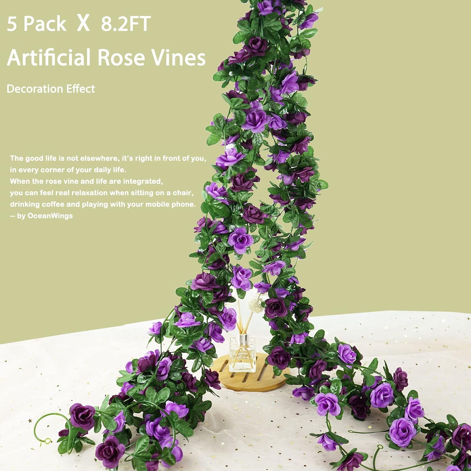 4 Pcs 33 Ft Fake Rose Vine Flowers Plants Artificial Flower Hanging Rose Ivy Home Hotel Wedding Party Garden Art Decor Garden Craft Arrangement Decoration, Gifts for Women (purple + dark purple)