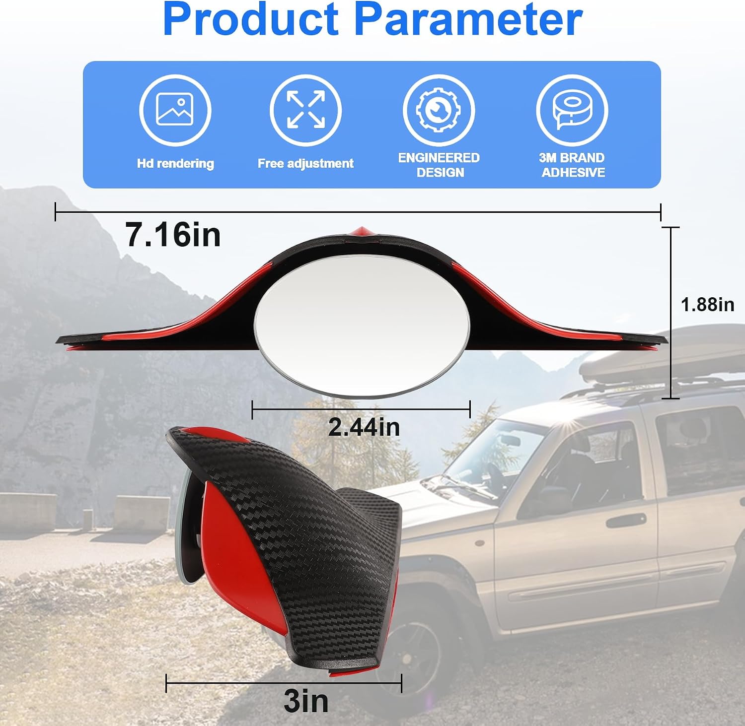 LivTee Blind Spot Mirror with Side Mirror Rain Guard, HD Glass Frameless Convex, Carbon Fiber 2-in-1 Side Mirror Covers Kit with Wide Angle Adjustable Stick for Cars SUV and Trucks, Pack of 2