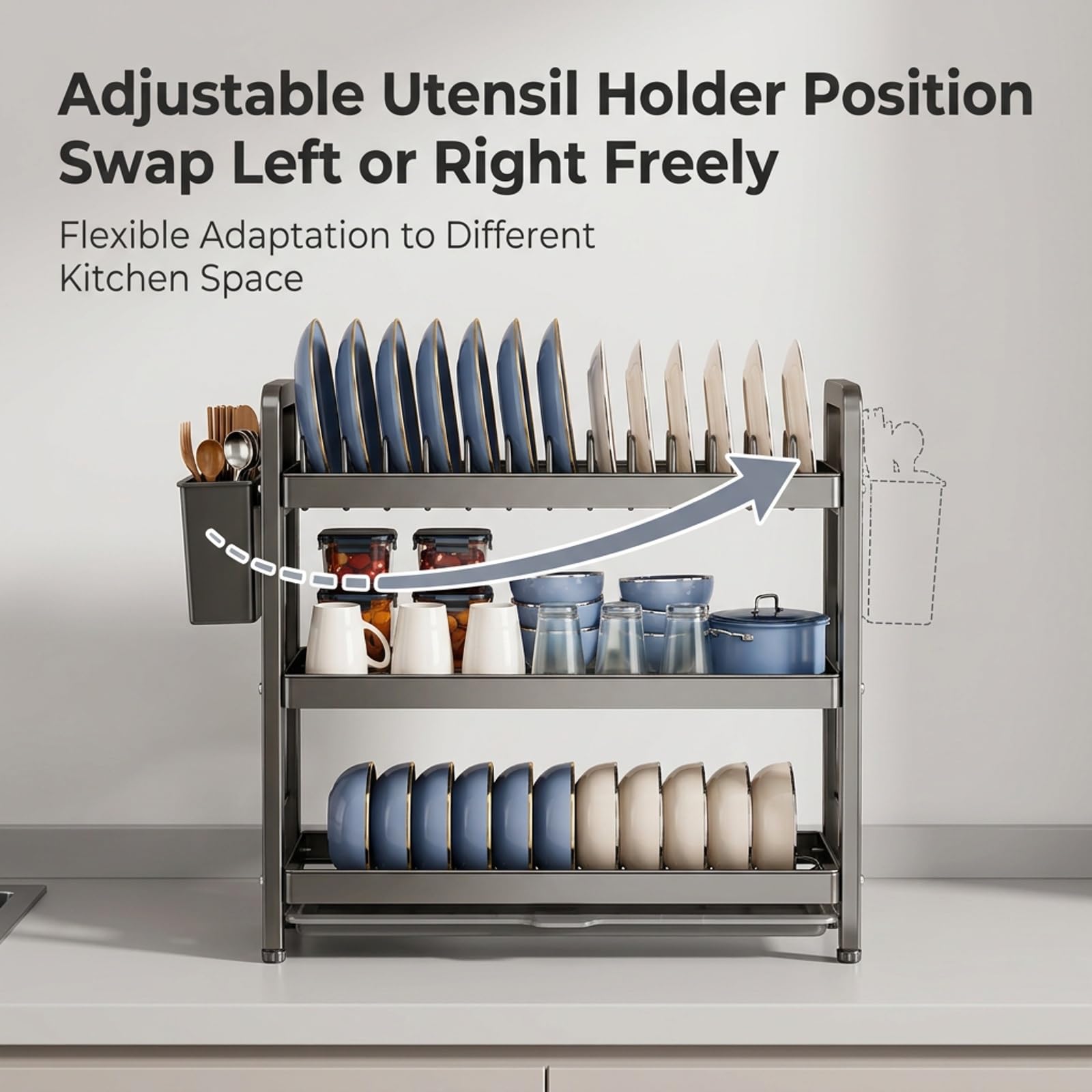 Abtropfgestell für die Spüle,Spülbecken-Caddy,Abtropfgestell Geschirr | Edelstahl-Spülabtropfer mit Besteckhalter,Abtropfgestell für die Spüle, verstellbar(35*56.5cm)