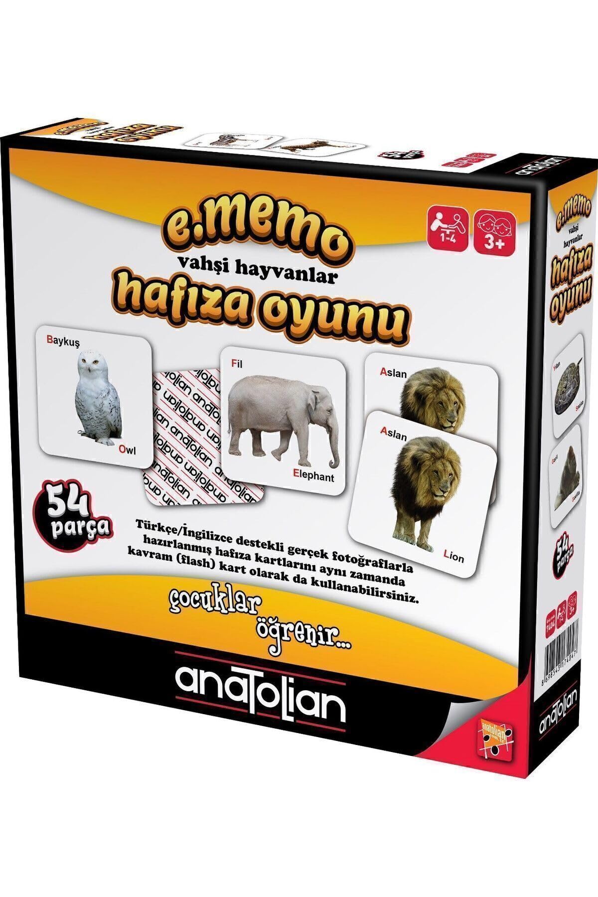 Anatolian Eğitici Oyun - e.Memo Vahşi Hayvanlar Hafıza Oyunu / 54 Parça, #7404