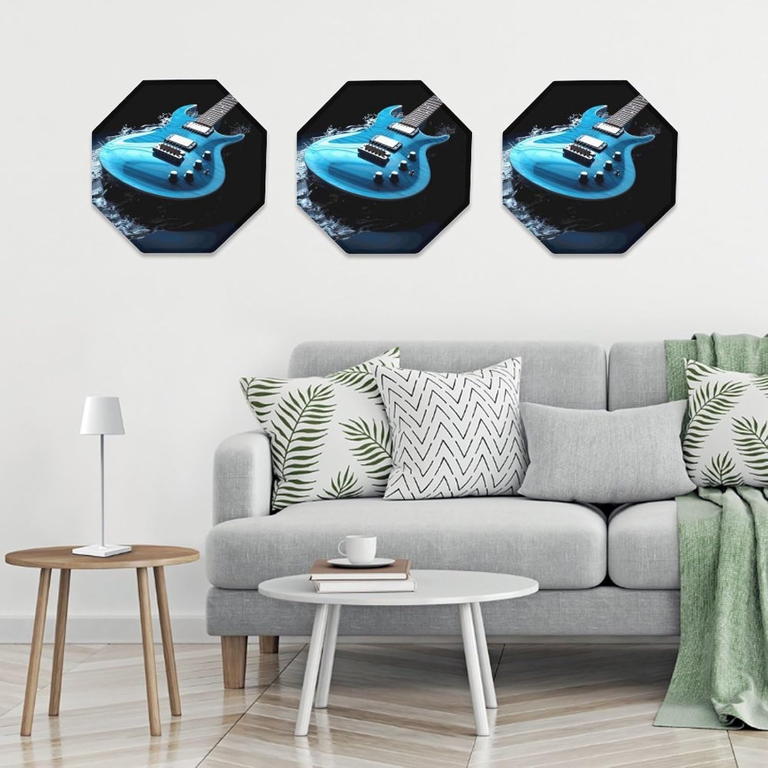 Ctagon Metal Sign for Home, Modern Display Plate for Kitchen, Blue Guitar Plates Accent Hanging Wall Decorations 3PCS for Living Room, Bedroom, Hallway, Hotel