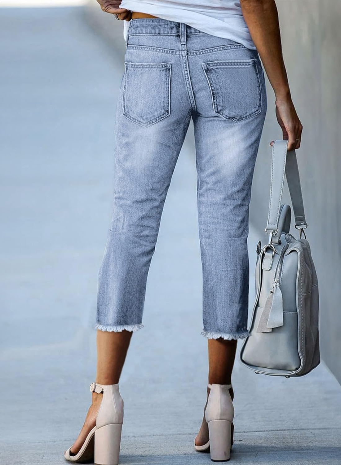 Sidefeel Women's Capri Jeans High Waisted Trendy 2025 Spring Outfit Denim Capri Pants Sky Blue Size 10 - Image 2