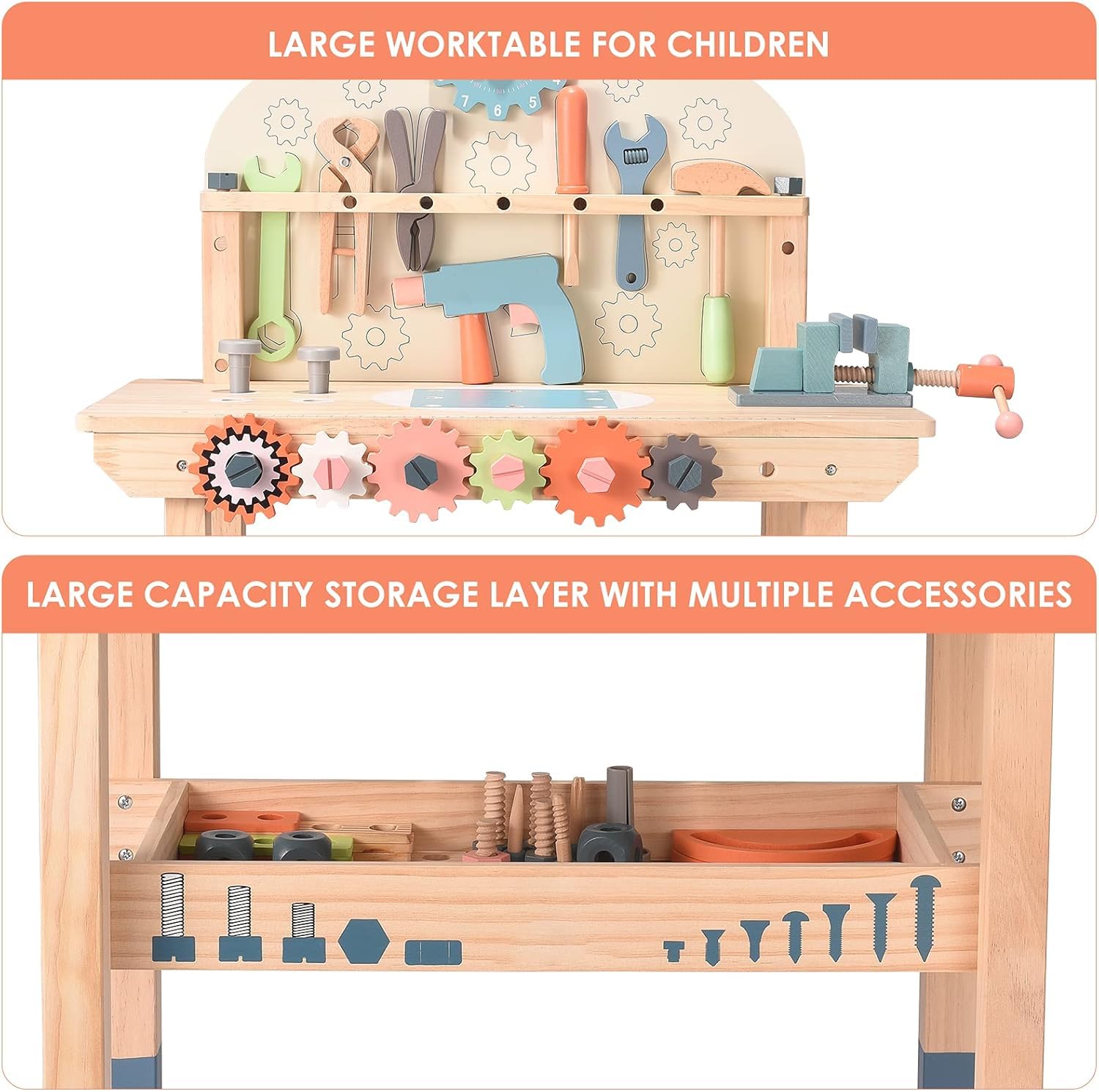 Banco de Trabajo de Madera para niños, Herramientas de Juego Banco de Herramientas de Madera Multifunción Tabla de Herramientas de desmontaje de Tornillos y Tuercas para Mayores de 3 años