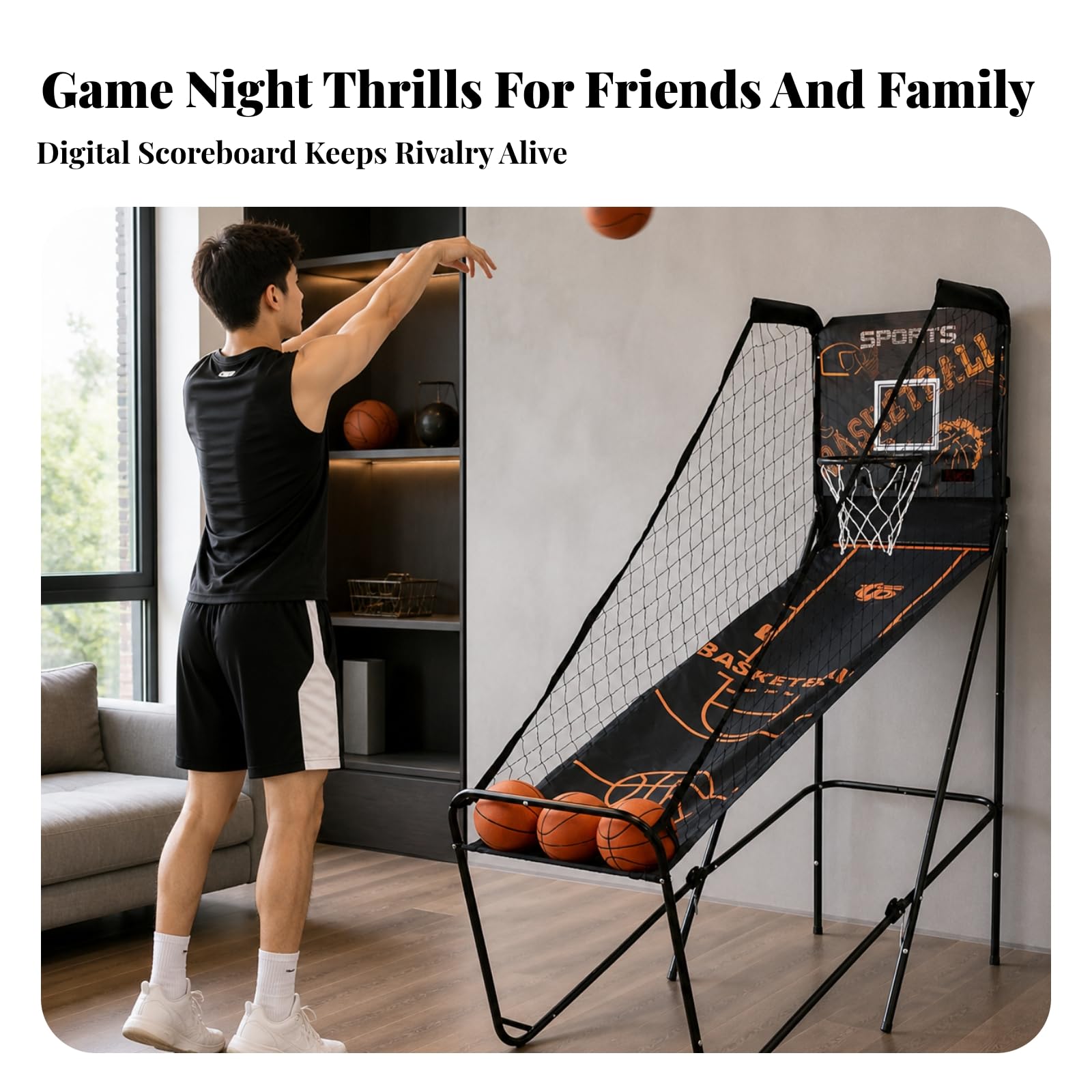 Harilla Basketballspielgerät für Innen mit Punktezähler Und Ballrücklauf aus Robustem Und Holzwerkstoff für Sportliche Betätigung Und Spannende Wettkämpfe für Kinderzimmer Und die Garage