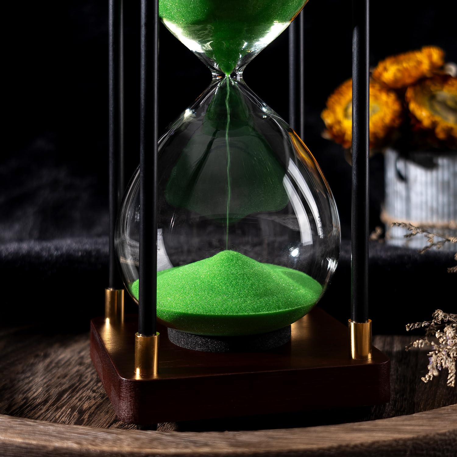 Sanduhr, 60 Minuten, Vintage-Stil, Holzstundeuhr, große Sanduhr für Spiele, Klassenzimmer, Küche, Zuhause, Büro, Dekor (grüner Sand)