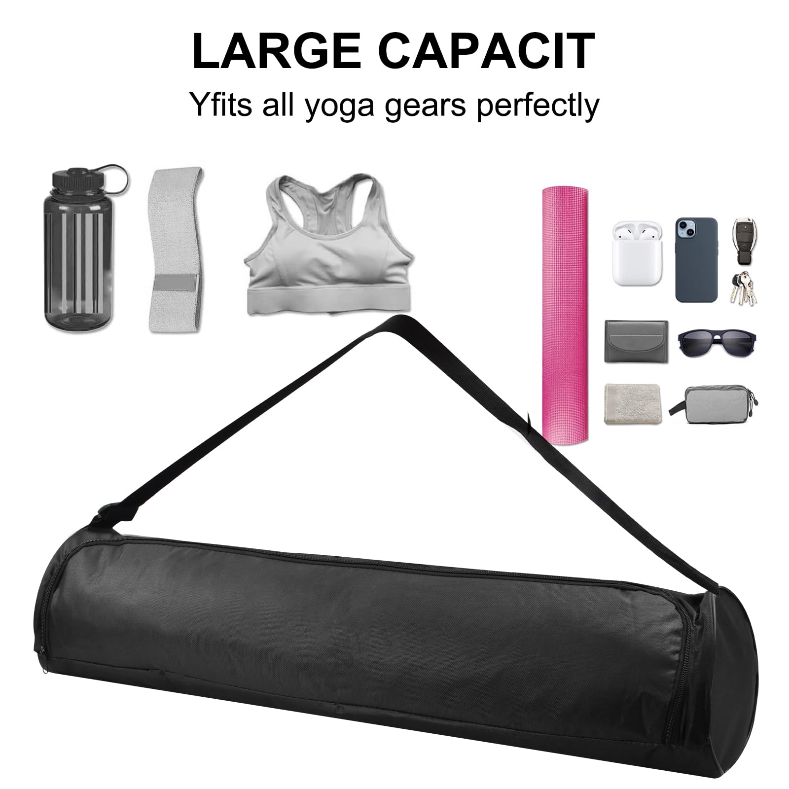 Sac de transport pour tapis de yoga en maille nylon avec sangle réglable et lavable