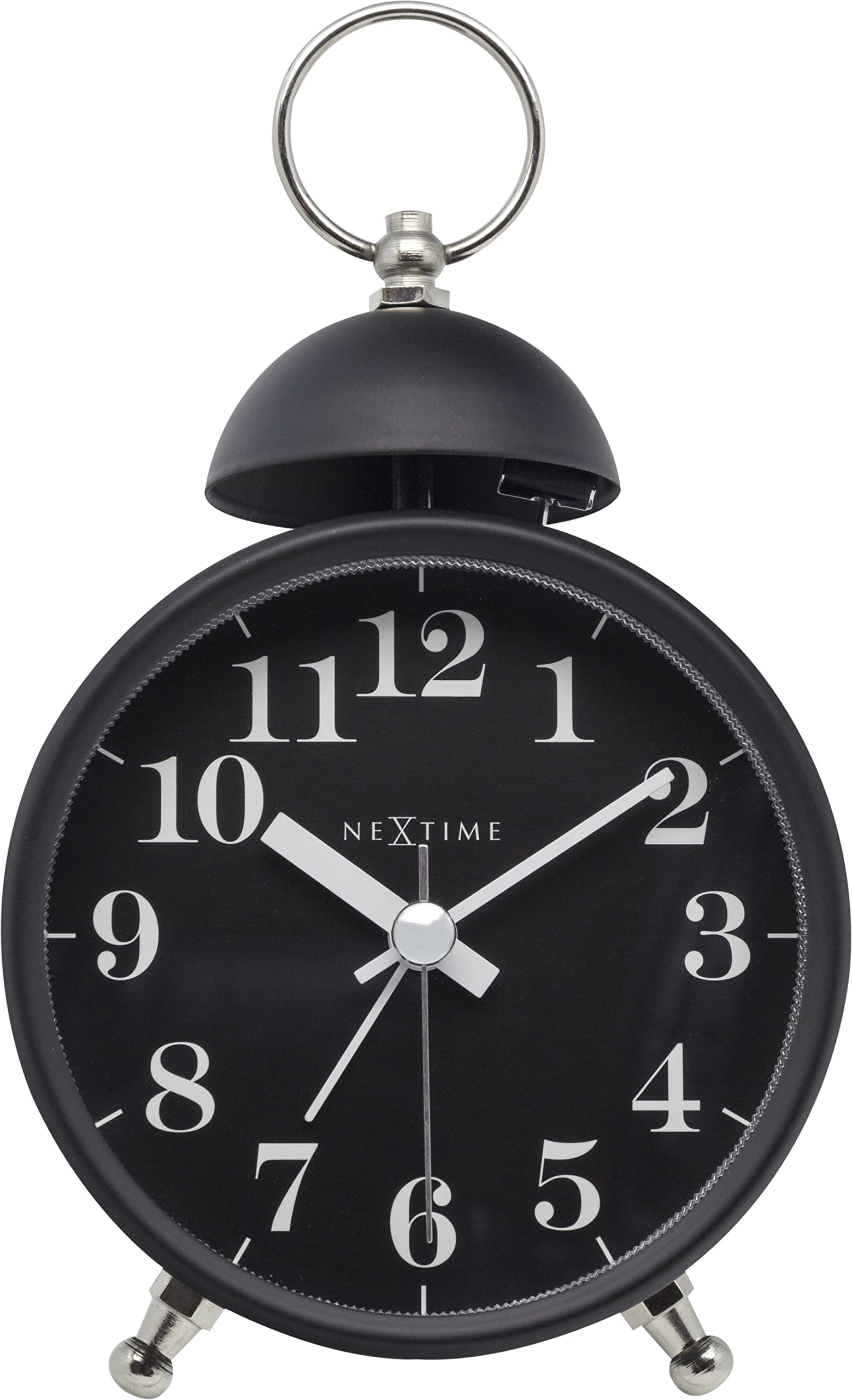 Nextime Black - Alarm Clock – Diameter 16 Cm - Metal – – Loud Alarm - 'Single Bell'
