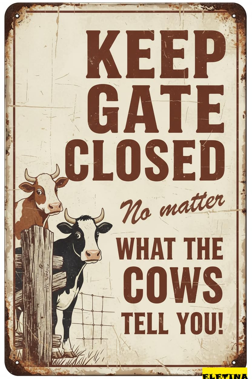 Cows Farm Keep Gate Closed Tin Sign, 12x8 Inch