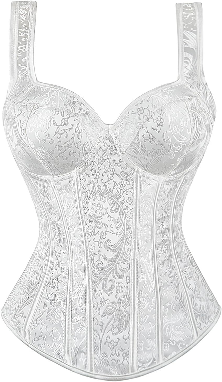 Women's Lace up Gothic Jacquard Shoulder Straps Tank Overbust Shaper Corset Bustiers Top Renaissance Corsets